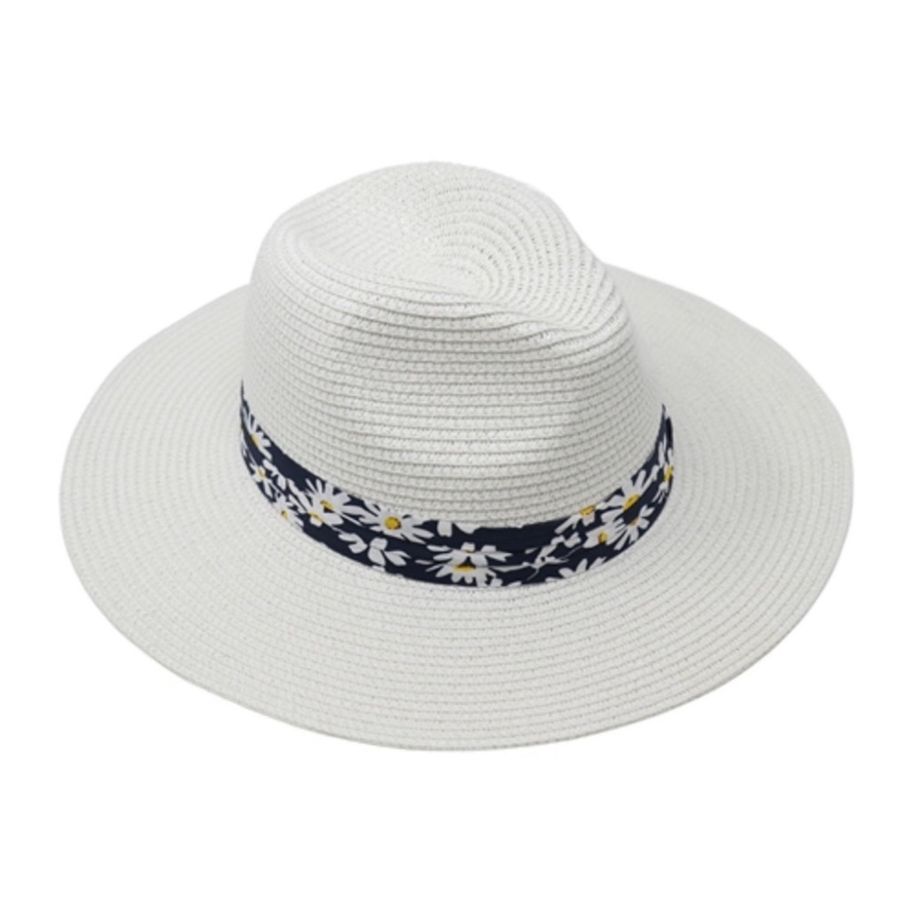 White daisy wrapped straw hat